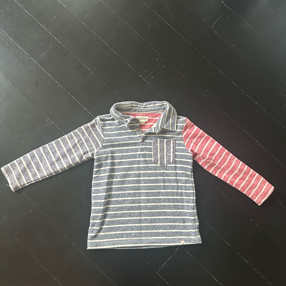 Striped Kids Shirt with Red Sleeve